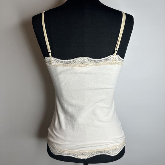 Vintage 90s Y2k Rave Lace Cream Cami Camisole Tank Top Sz Small Fairycore Flaws - Picture 2 of 10